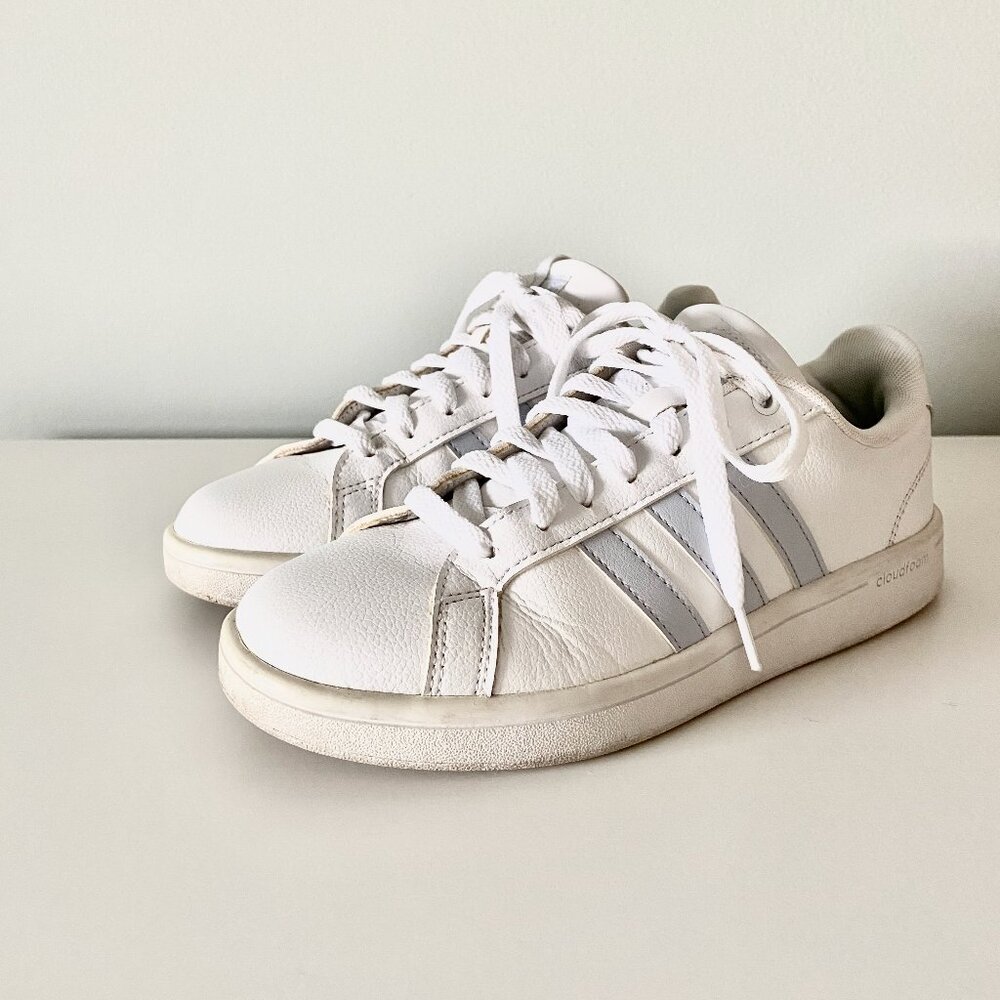 adidas White and Blue Sneakers Minimalist Design